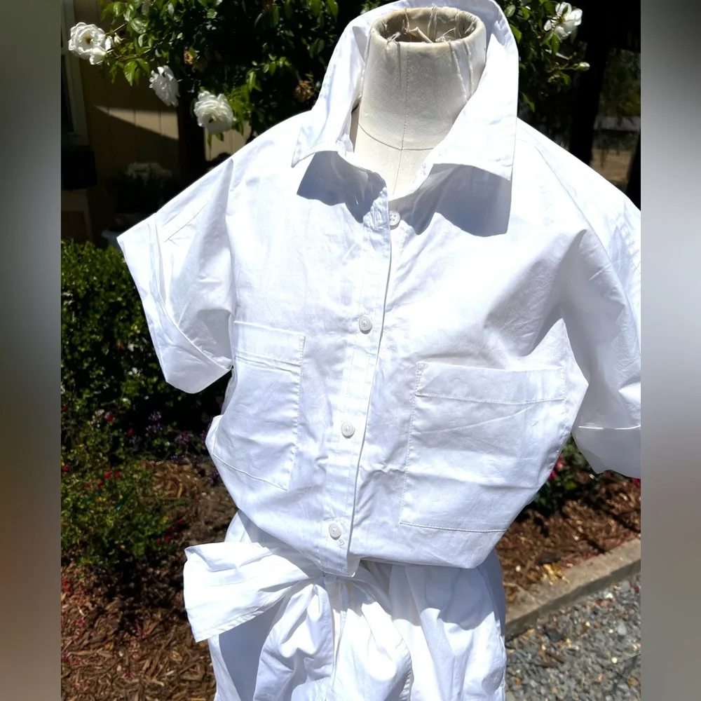 🛍️ JCREW NEW! Classic White RelaxedFit shortsleeve shirtdress wTie Belt/Pockets - Picture 10 of 10